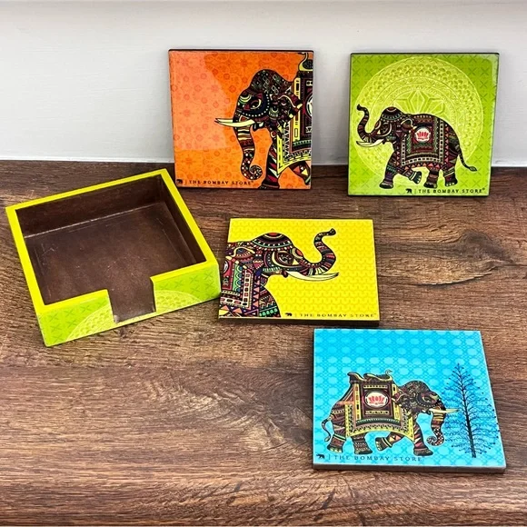 THE BOMBAY STORE Vintage Wooden Coasters Set of 4 - Picture 1 of 11